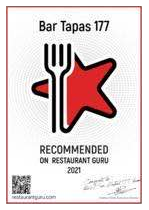 Restaurant Guru Award Certificate 2021